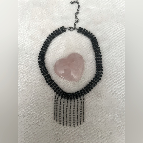 NWOT Black Rhinestone Crystal Bib Choker Collar Gunmetal Necklace - Picture 3 of 5